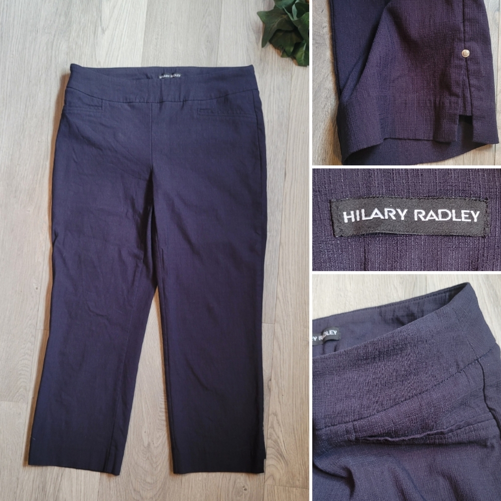 Hilary Radley Dark Navy Textured Cropped Pull-up Pants, Women's Small - Picture 1 of 14